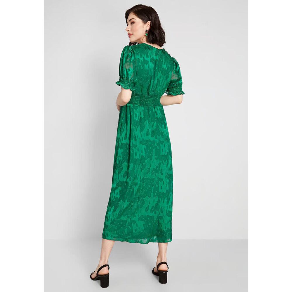 Hutch Empire Smocked Ruffle Short Sleeve Maxi Dress Holiday Green Pockets Size 6 - Picture 14 of 16